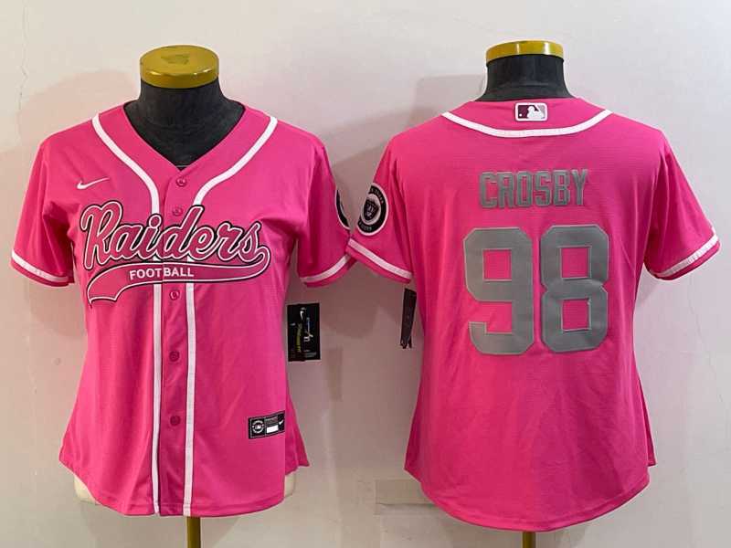 Womens Las Vegas Raiders #98 Maxx Crosby Pink With Patch Cool Base Stitched Baseball Jersey->women nfl jersey->Women Jersey